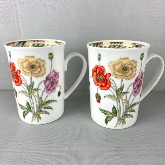 Otagiri Mugs Set of 2 Straight Sided Coffee Cups with Three Flower Pattern 6 oz - Picture 7 of 10
